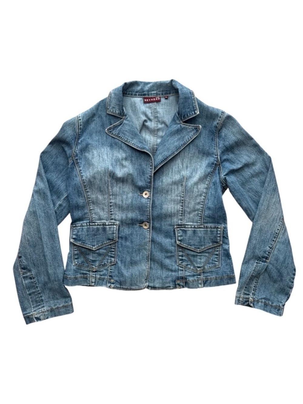 Vintage Nevada Fitted Denim Jacket Medium Y2K Cropped Stretch Jean Jacket Blazer